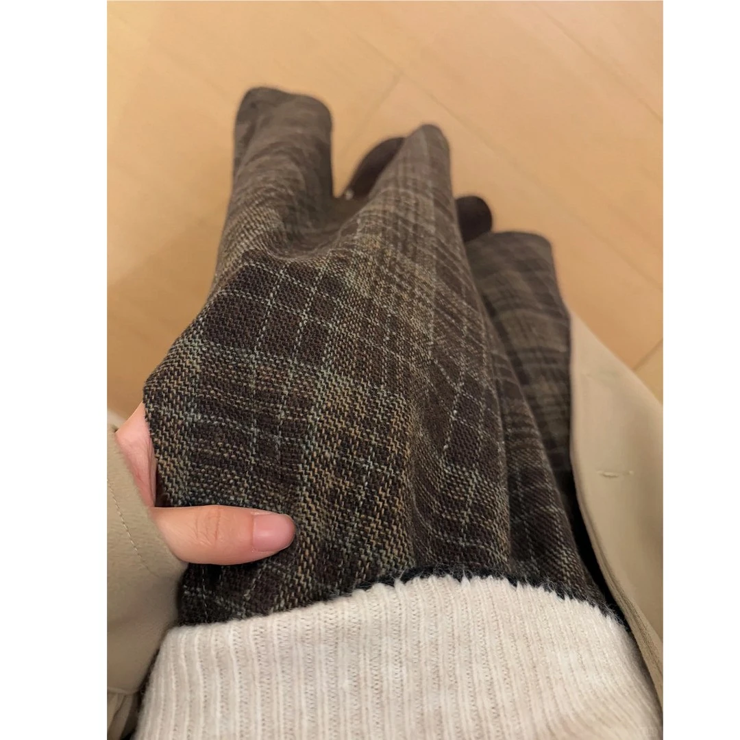 冬季美拉德格子毛呢高腰显瘦遮肚子半身裙女大码梨型遮胯垂感裙子