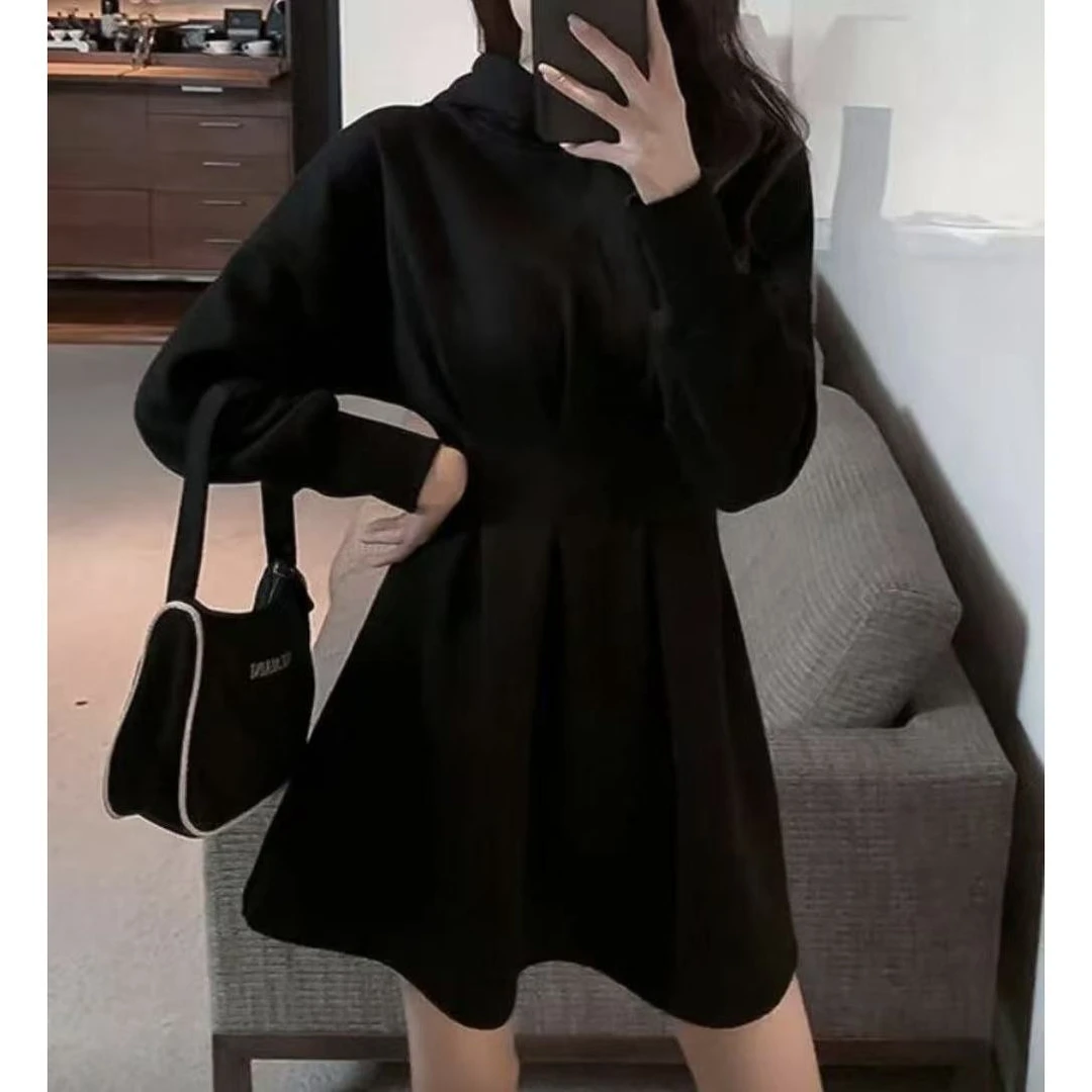 （大嘴）大码女装胖mm秋冬新款黑色辣妹显瘦连衣裙901