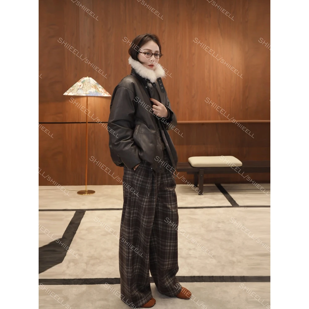 SHIIEELL【复购格子裤】美拉德格子休闲裤加厚慵懒宽松直筒裤Z5103