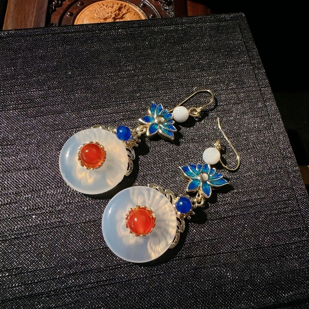 合金珐琅耳饰 09034时尚平安扣莲花珐琅耳环古风民族风