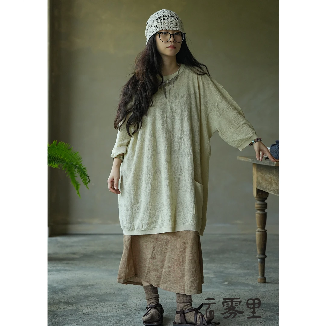 云雾里 原创设计复古文艺松弛感柔软亲肤轻薄透气针织连衣裙 5308