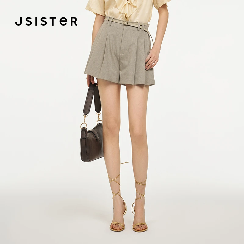 jsister 夏装新款 JS女装时尚卡其设计短裤裙
