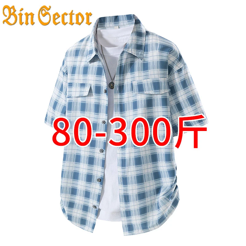 格子衬衫男夏季薄款休闲衬衣外套宽松加肥加大码胖子短袖男士上衣