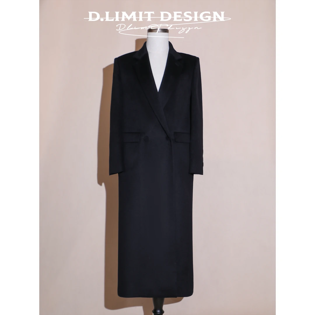 【D.Limit design】羊绒澳毛宽肩廓形极简长款直筒大衣DLKS165