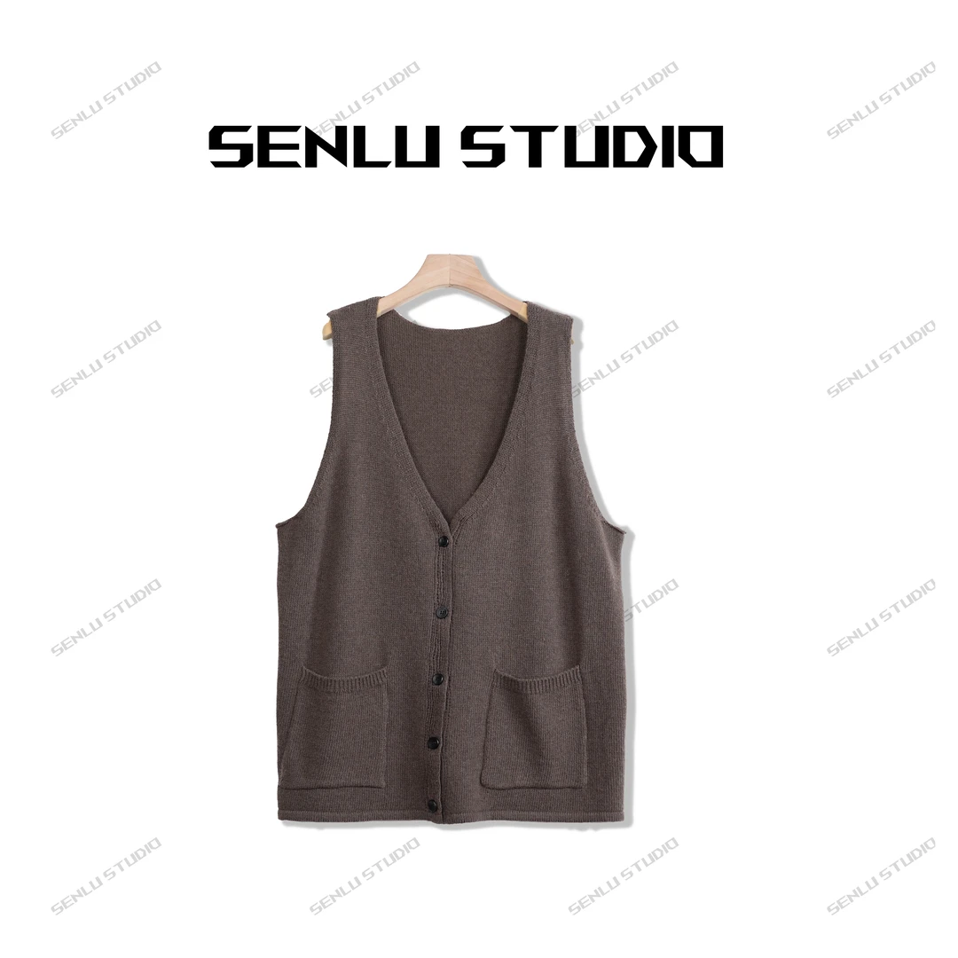 森鹿 秋冬百搭休闲纯色马甲背心气质针织羊毛衫 衣长74胸围124