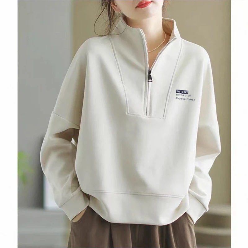 秋季新款立领长袖外套女士韩版小众拉链上衣宽松显瘦胖mm开衫卫衣