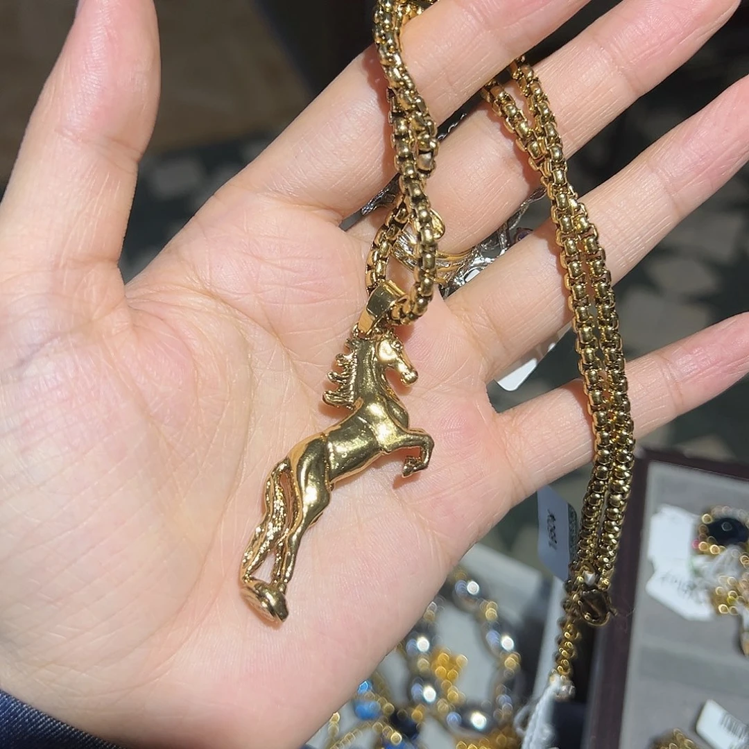 琉璃纯铜合金骏马项链