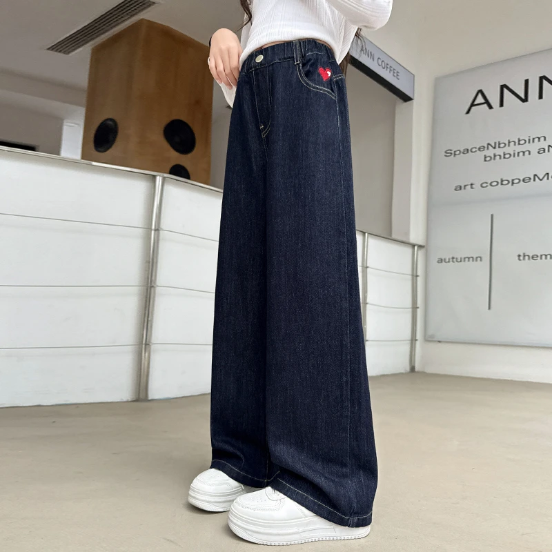 NK113女童阔腿牛仔裤2025秋季新款显瘦高腰12-16岁女大童百搭宽松