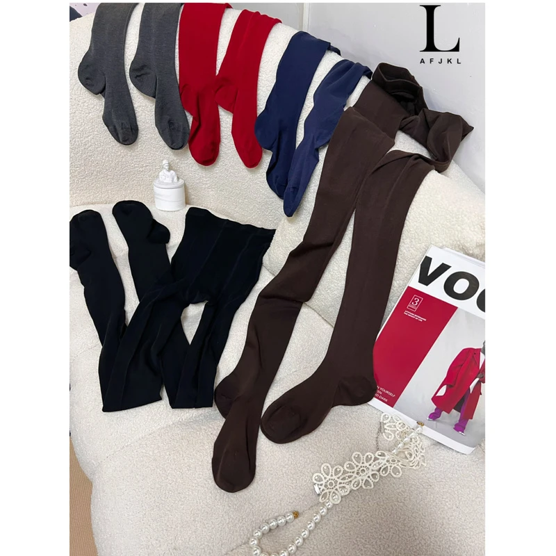 秋冬不勒脚连裤袜女240针精纺羊毛平纹带脚跟秀场发热打底裤袜女