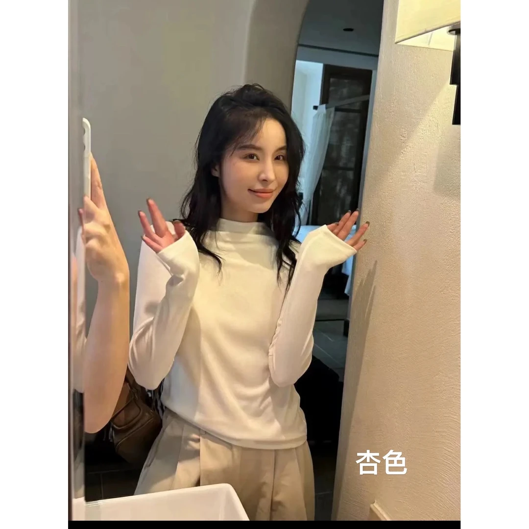 【坦姐严选 实体品质】E念秋冬加绒软糯半高领T恤打底衫8001