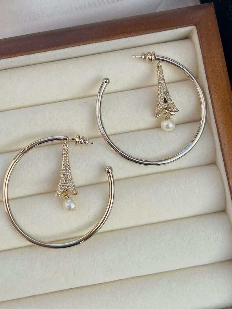 铜合金仿珍珠耳饰 05151大淇原创欧美小众不规则铁塔珠珠个性耳环