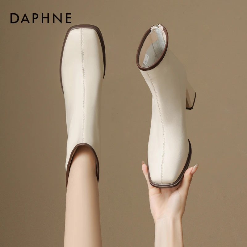 达芙妮白色短靴女款2025秋季粗跟单靴马丁靴高跟切尔西靴显瘦女靴