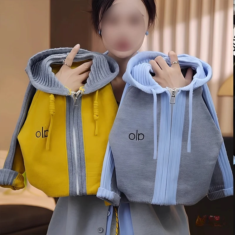 女童深秋拼色加厚毛衣2025新款秋冬款儿童开衫针织衫外套叠穿连帽