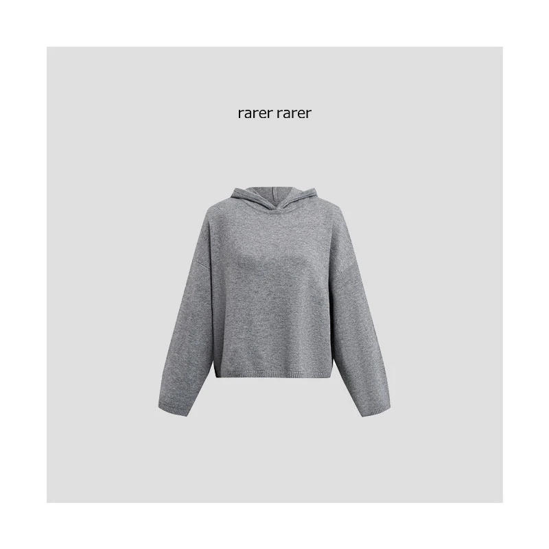 2301210“慵懒风短款连帽秋冬毛衣灰色”运动女士简约宽松纯色抽绳