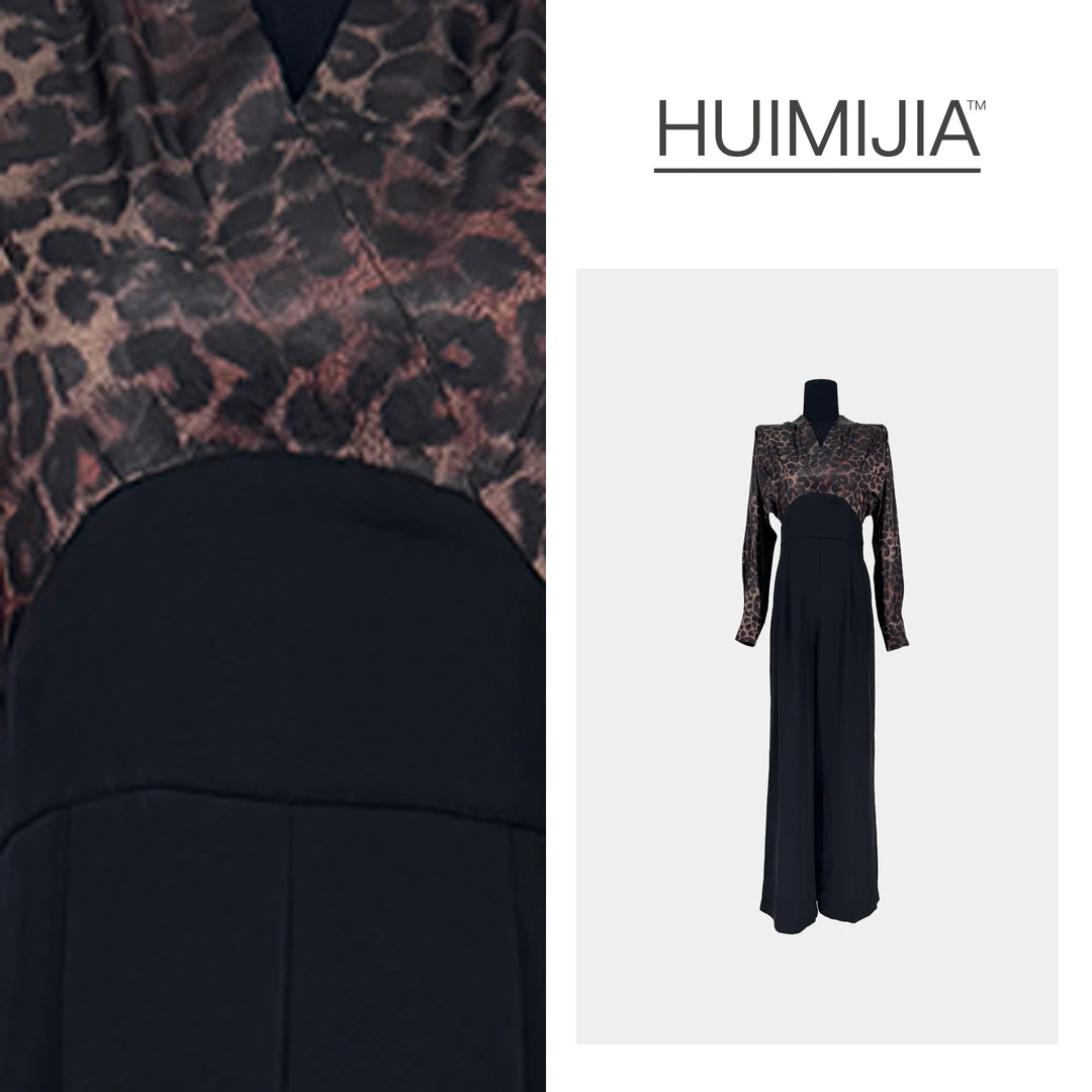 【秋季新款】原创设计豹纹拼接高腰直筒连体裤【Q25504】