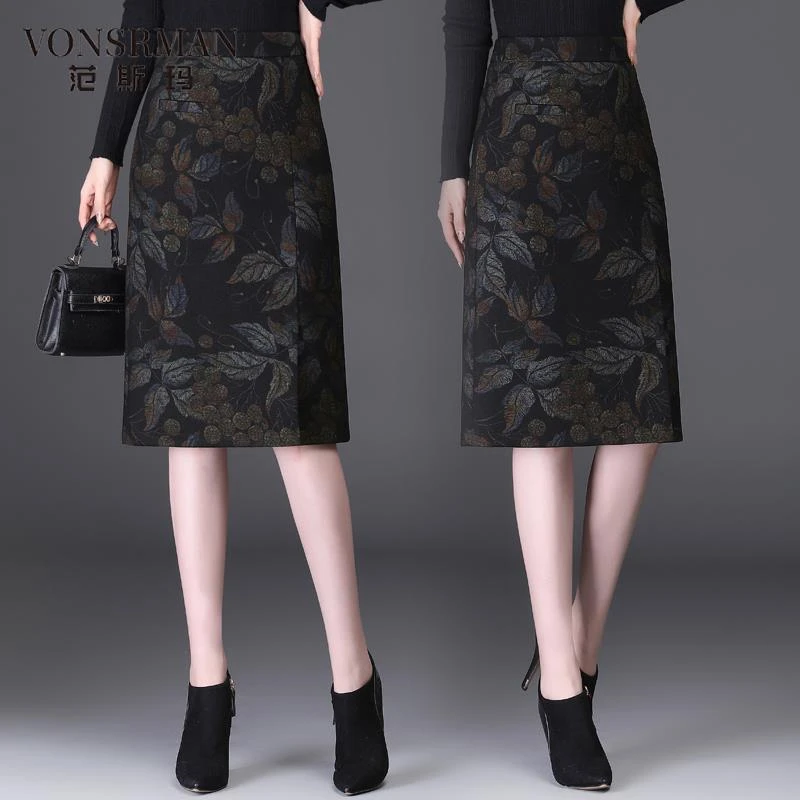 复古印花半身裙秋冬女2025新款高腰显瘦遮肚子中长裙韩版包臀裙秋