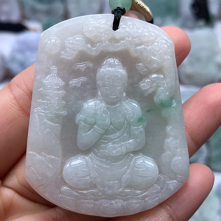 翡翠未镶嵌颈饰阿尼陀佛卡厚8+