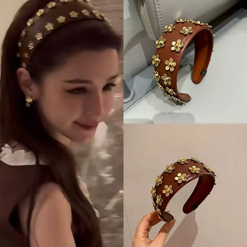 复古法式咖色发箍花朵宽边高颅顶头箍发卡高级设计感秋冬头发饰女