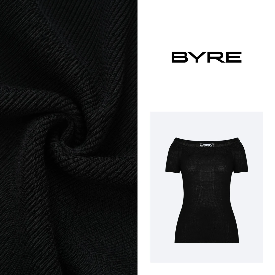 BY594 一字肩微透黑色针织衫【冷水手洗】