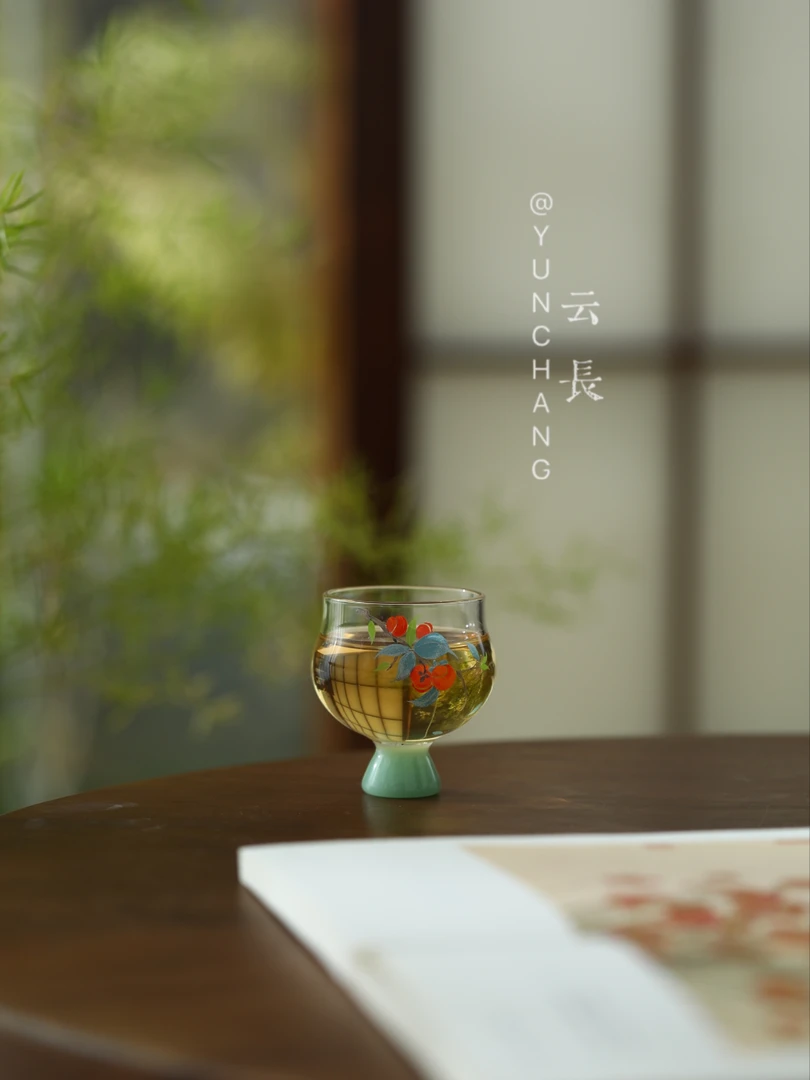 云长｜柿柿如意玉兔玻璃高足品茗杯透明茶器家用主人杯中式高级感