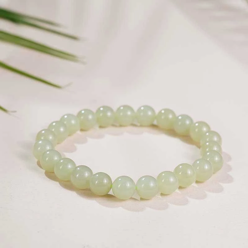 新疆和田玉翠青圆珠卡8mm手链手镯手串素圈轻奢玉手镯手串