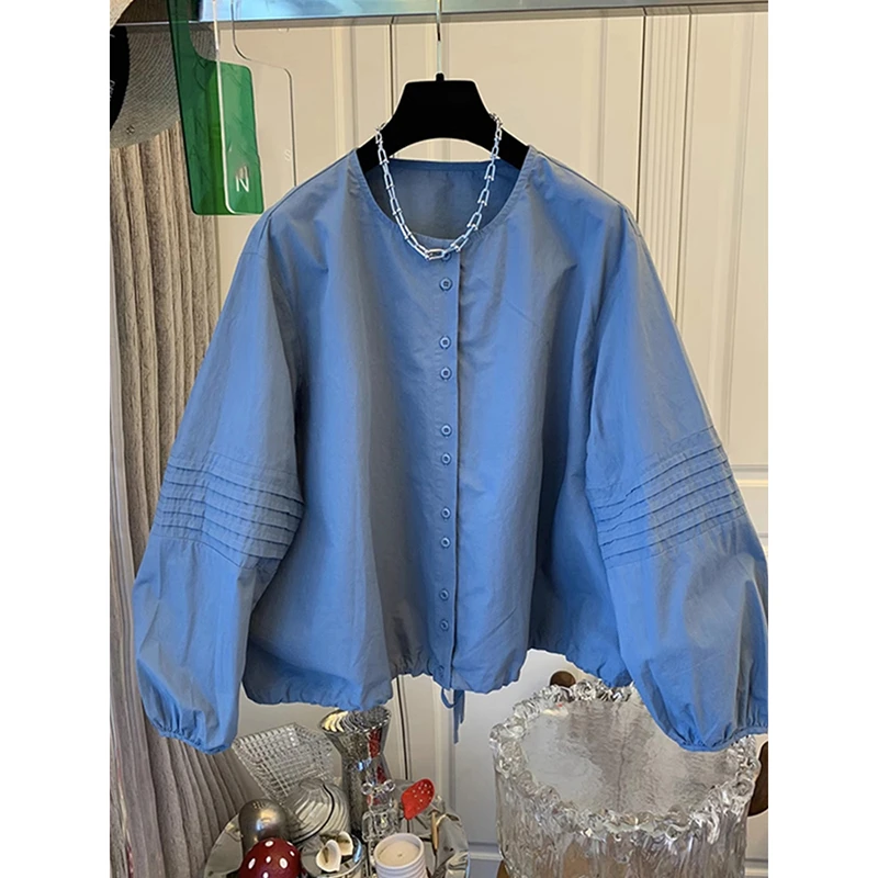 超好看法式气质灯笼袖衬衫女秋季复古百搭宽松休闲圆领长袖衬衣潮