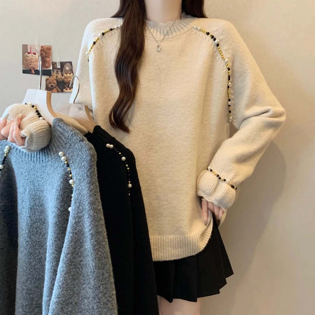 【晴晴】孕妇毛衣冬季加厚外穿2025新款时尚钉珠设计感打底针织上衣