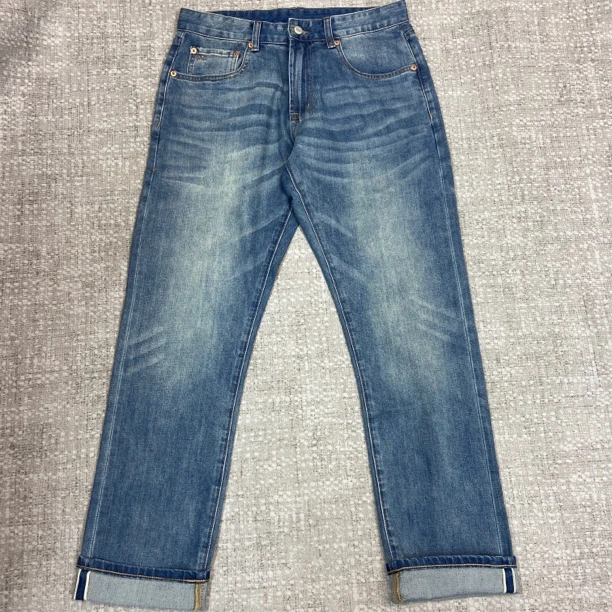 男士水洗浅蓝微弹赤耳百搭直筒牛仔裤