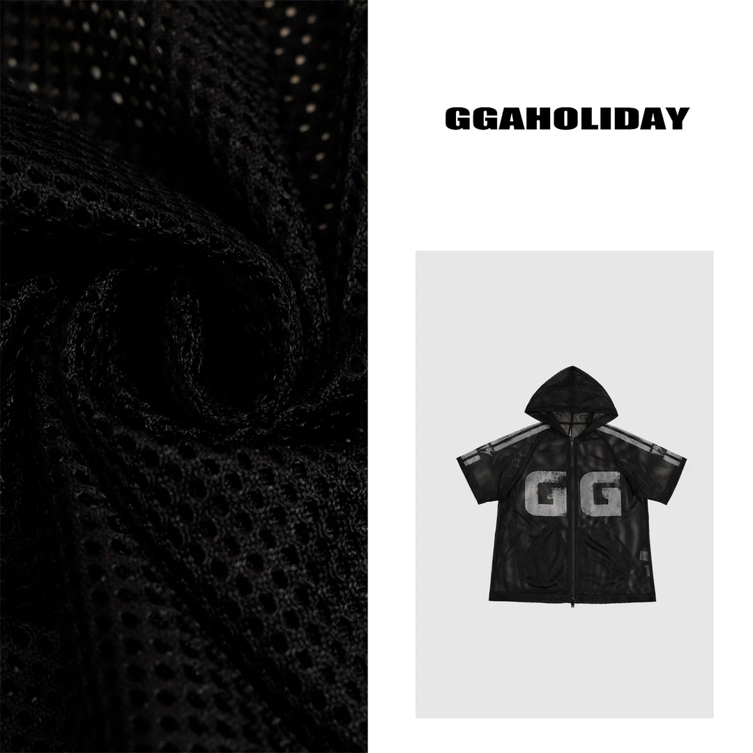 GGAHOLIDAY美式运动休闲复古宽松帽衫网纱透气连帽外套-152425
