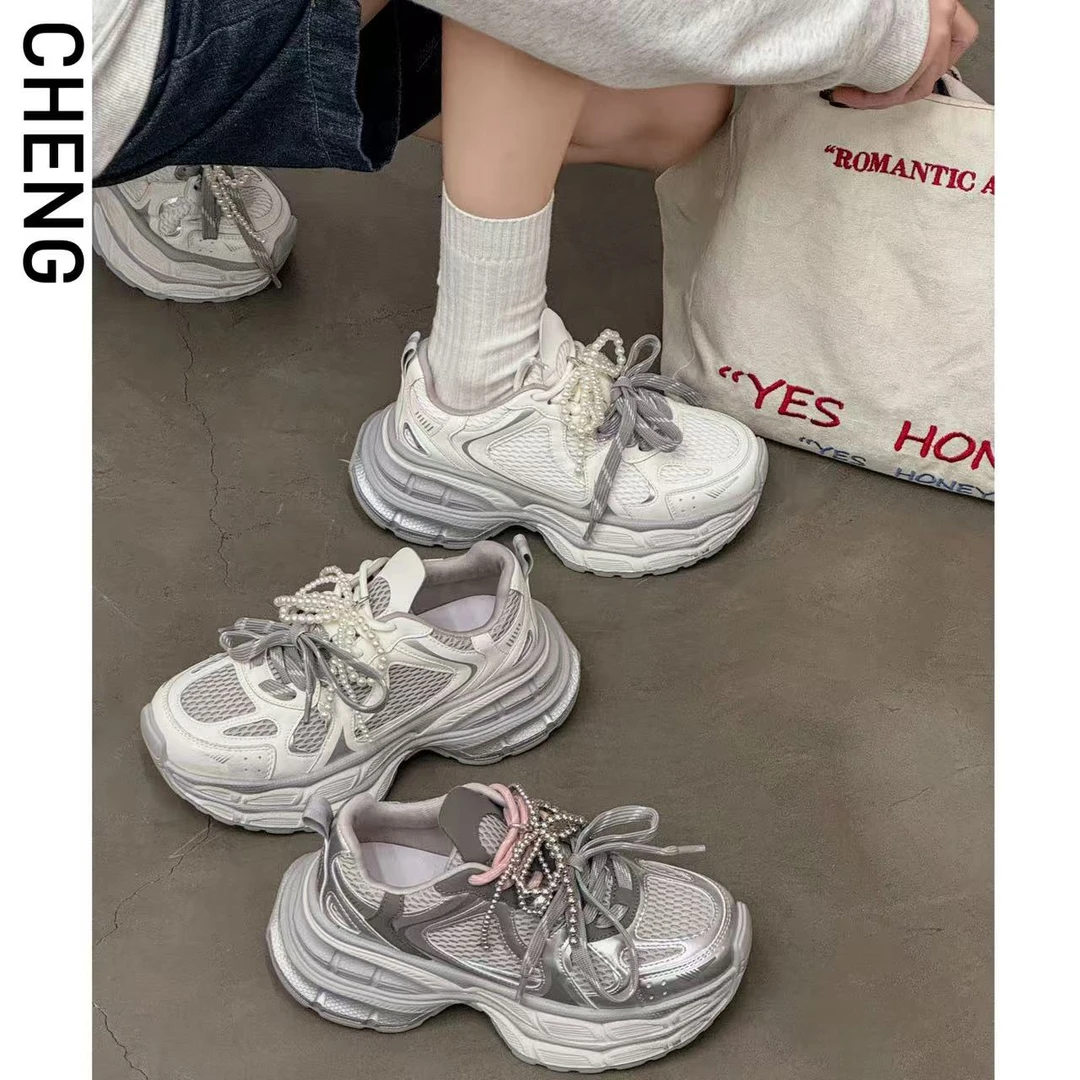 「CHENG」拔高‘厚底小众多鞋带老爹鞋/轻弹底机能拼接日常6897