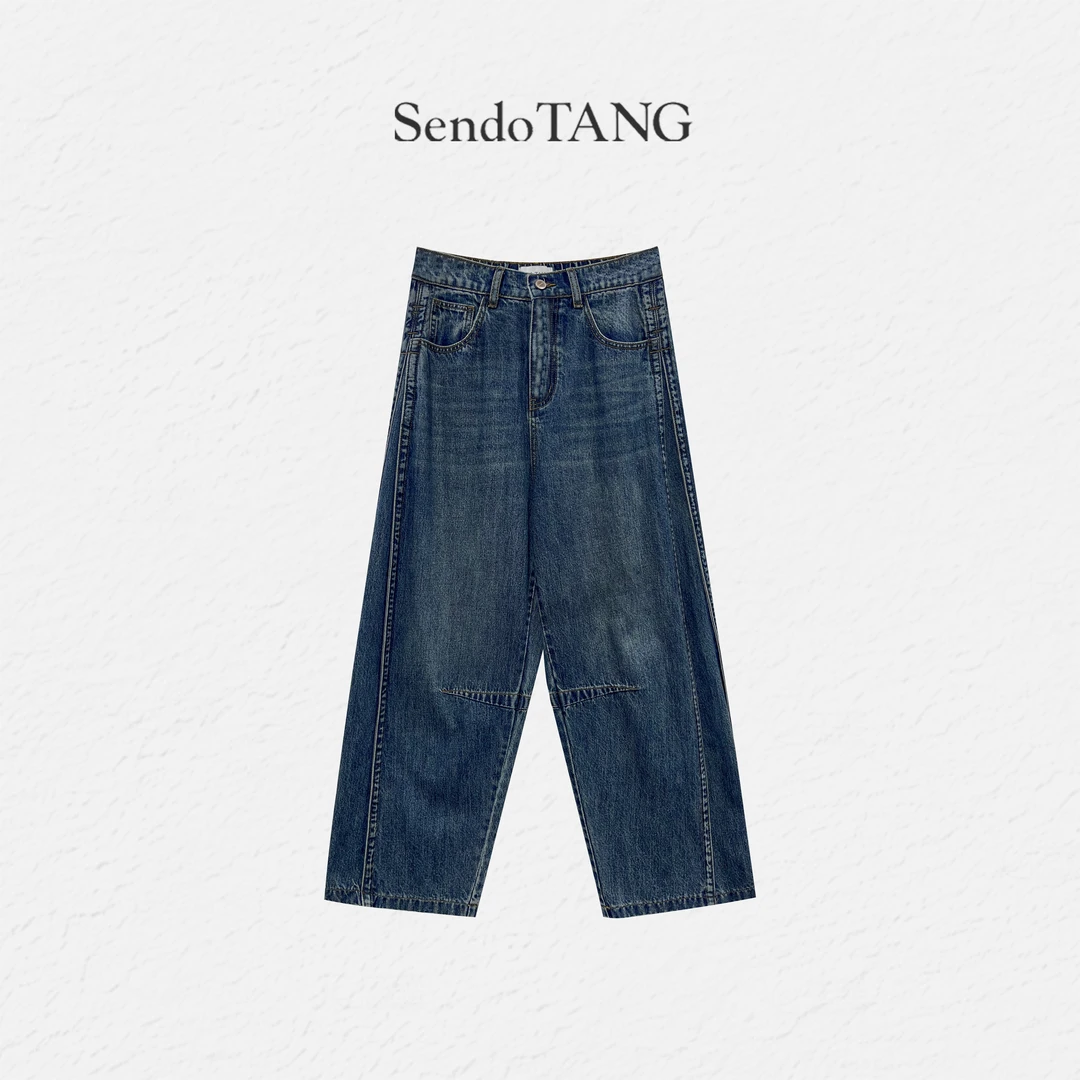 复古窄版牛仔弯刀裤大码女装新款高腰显瘦百搭牛仔裤【氧气因子】