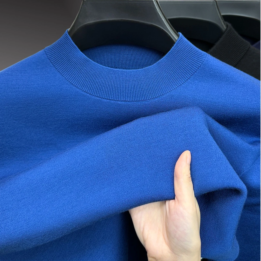 John Bunni高品质亲肤羊毛衫男士冬季厚款纯羊毛克莱因蓝针织衫