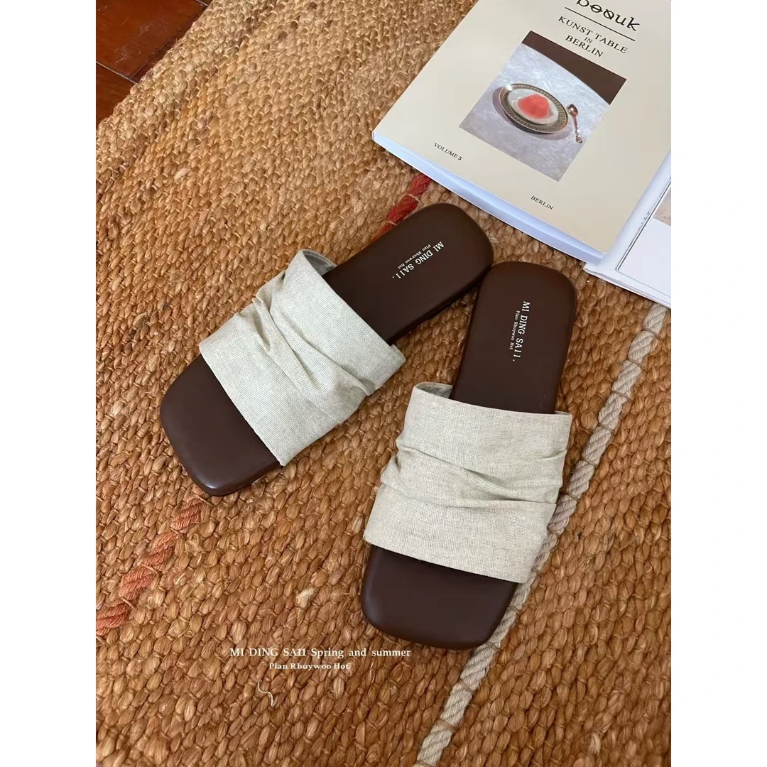 301-1#米町#夏日必备~简单舒适不累脚又百搭的褶皱拖鞋(福利)