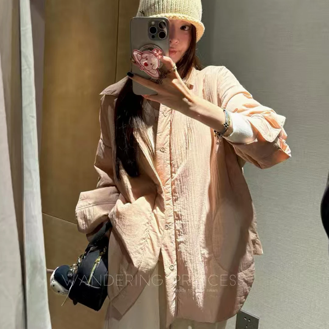 高品质云朵棉日韩衬衫版简约纯色中长款棉服