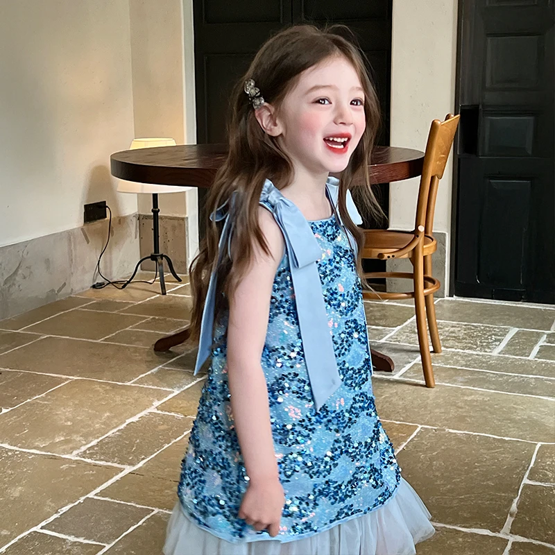栀了成长记女童名媛风美人鱼背心裙儿童时髦裙子公主风亮片连衣裙