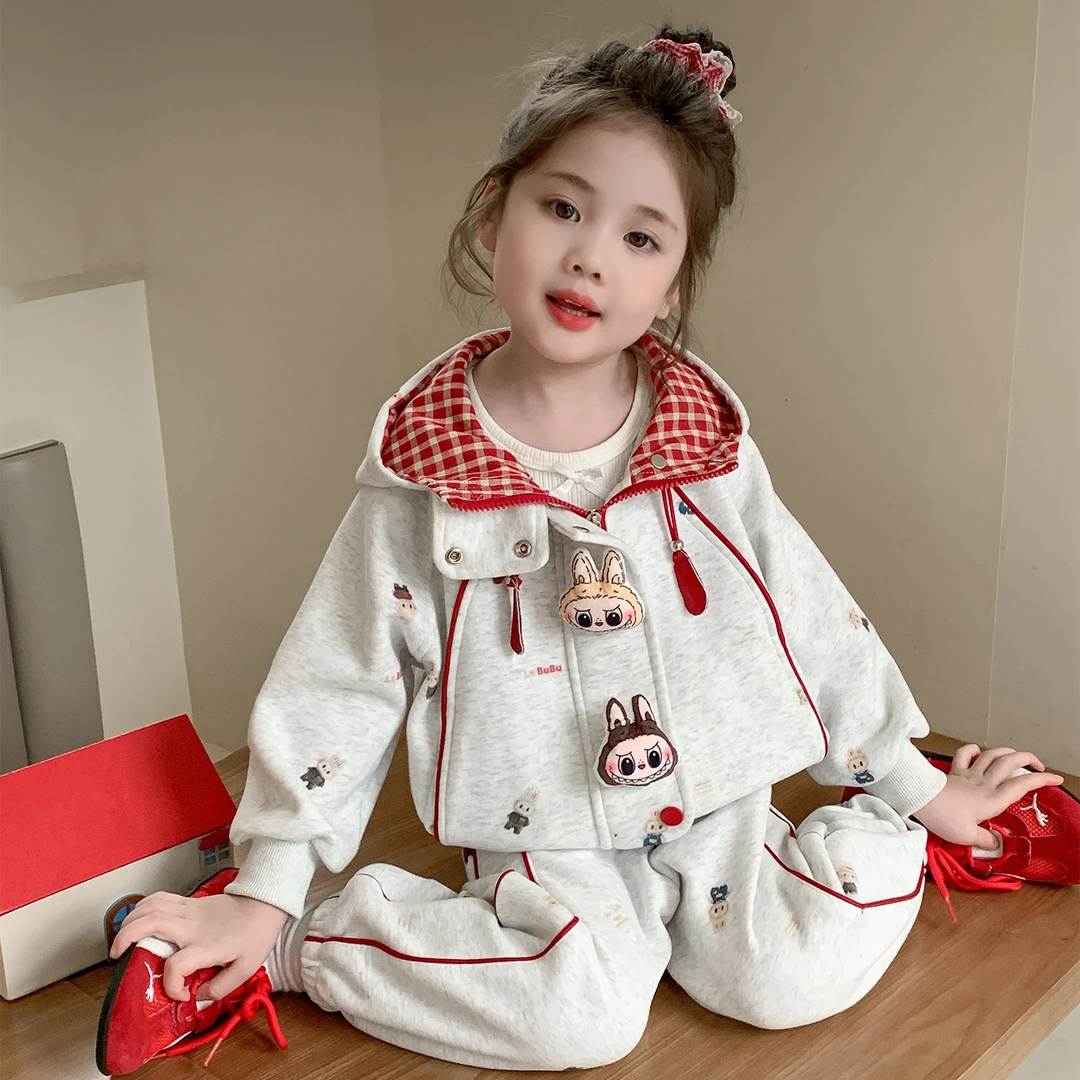女童套装春秋款2025新款儿童时髦秋装超好看拉布布休闲卫衣两件套