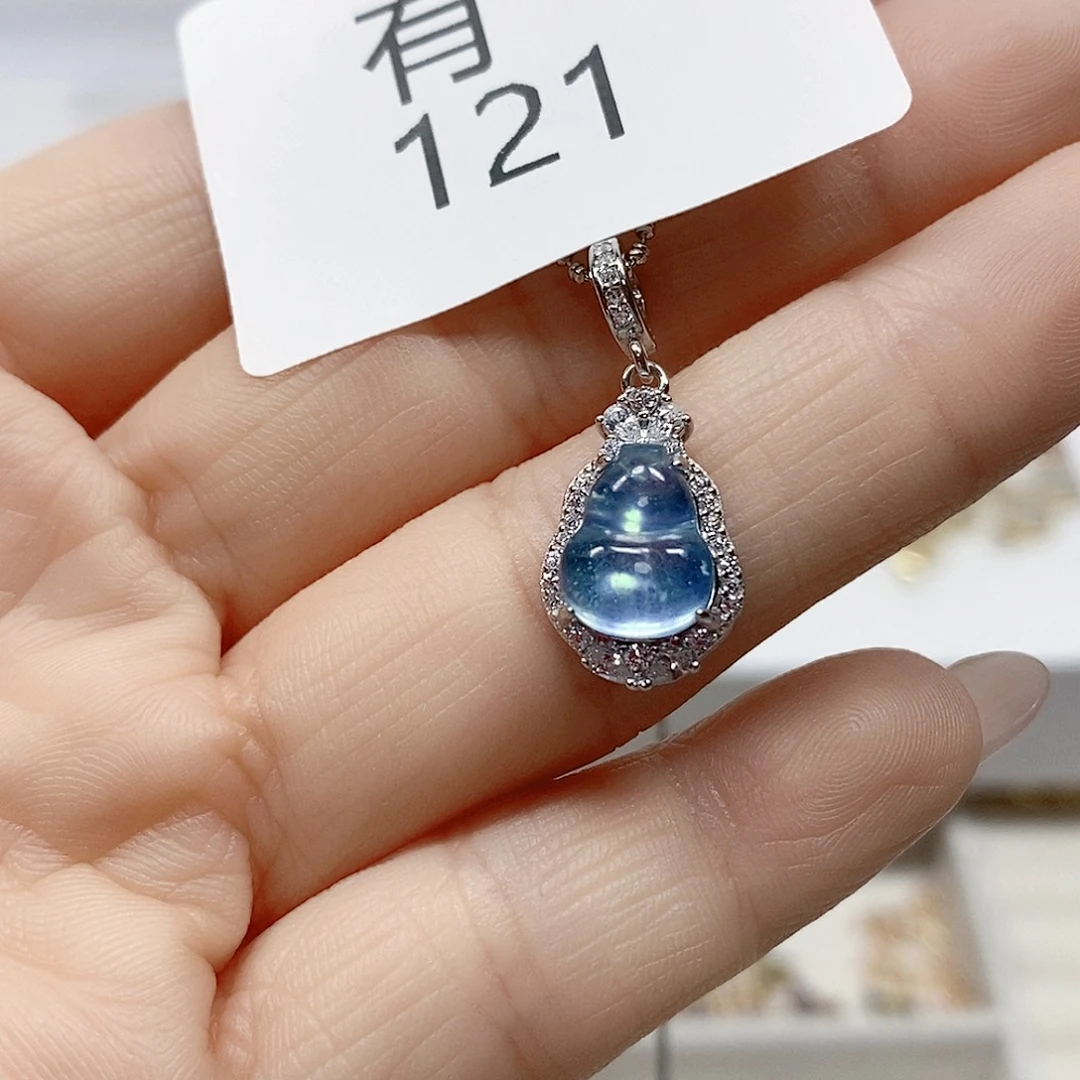 海蓝宝石颈饰银S925镶嵌有121