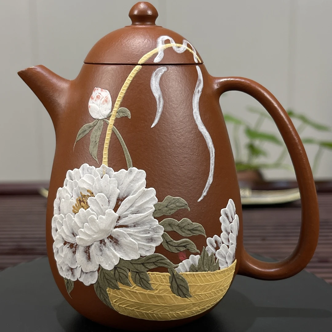 宜兴原矿紫砂手工打造170cc小煤窑朱泥传统明式龙蛋茶器泥绘工艺