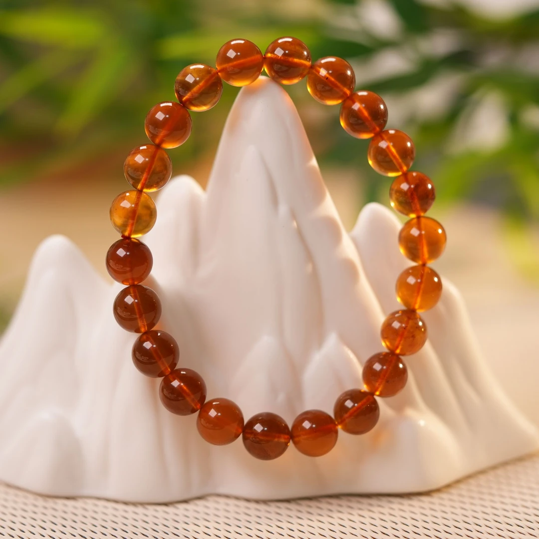 晨玺珠宝-灵草珀8+单圈手串天然缅甸老坑料素圈时尚情侣简约国风