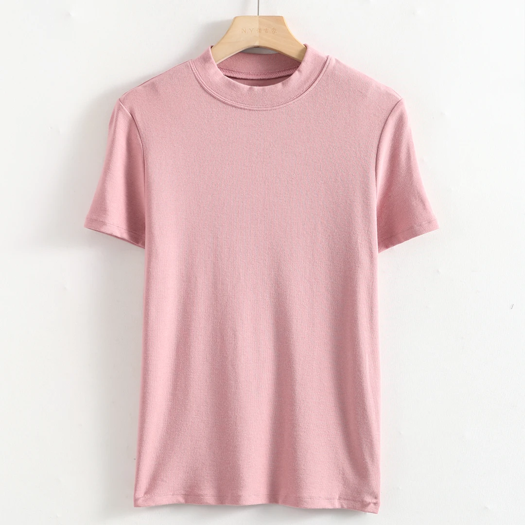 88191 软糯亲肤！女士时尚简约纯色百搭圆领休闲套头夏季T恤