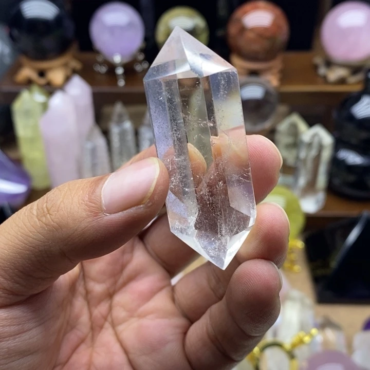 天然白水晶双尖摆件1222