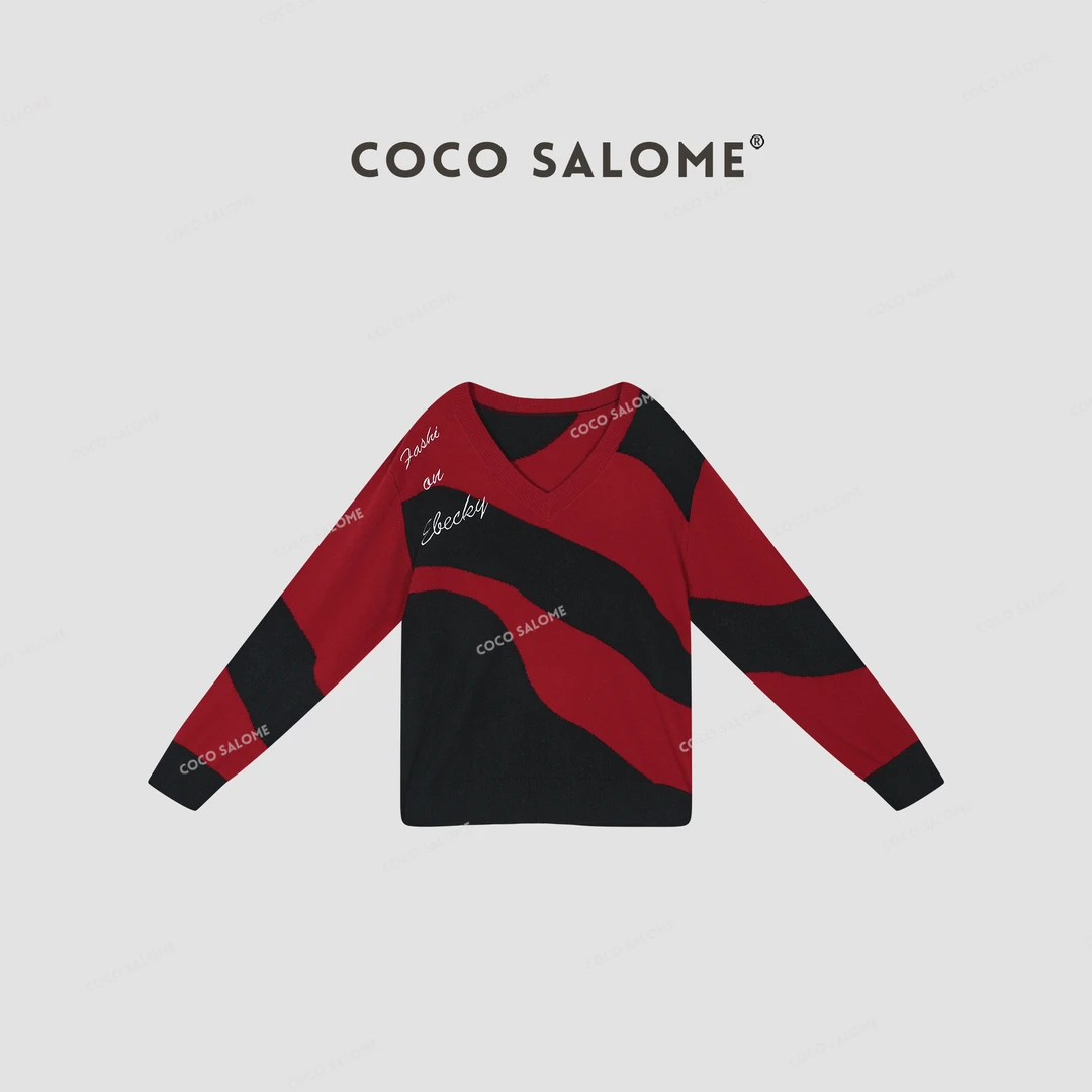 COCO SALOME⒁【签名画报】280g绵羊毛设计感宽松V领针织毛衣685W