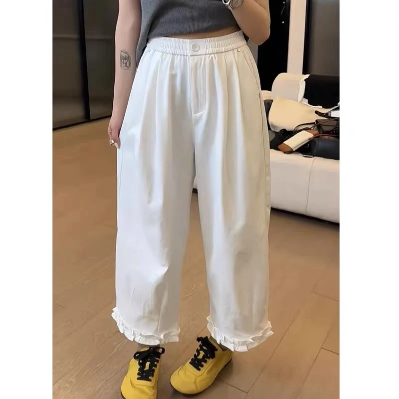 【李李服装】77938口袋高腰休闲裤软糯宽松九分裤直筒百搭运动阔腿