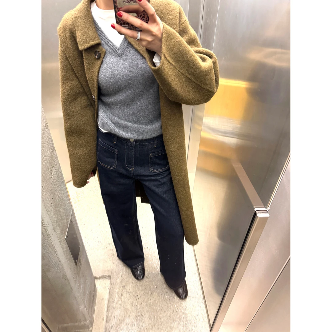 【12/08 10点上新】 双口袋加持 丹宁风格～抓绒磨毛阔腿牛仔裤
