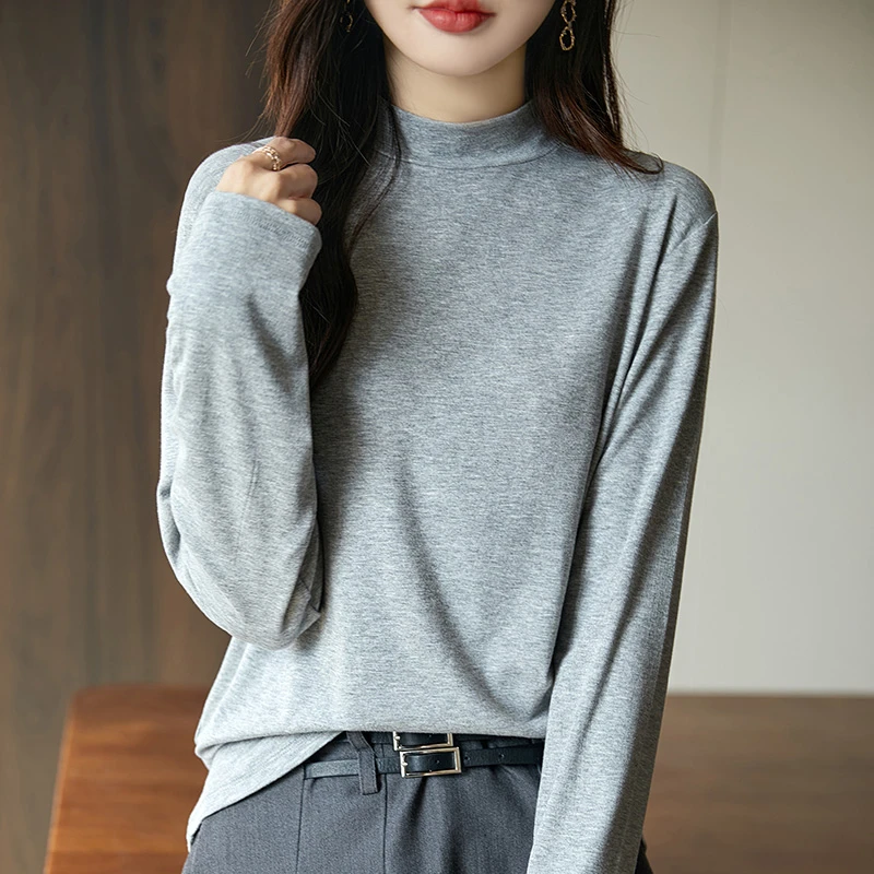 新款时尚纯色半高领针织衫春秋百搭修身内穿立领气质外穿减龄长袖