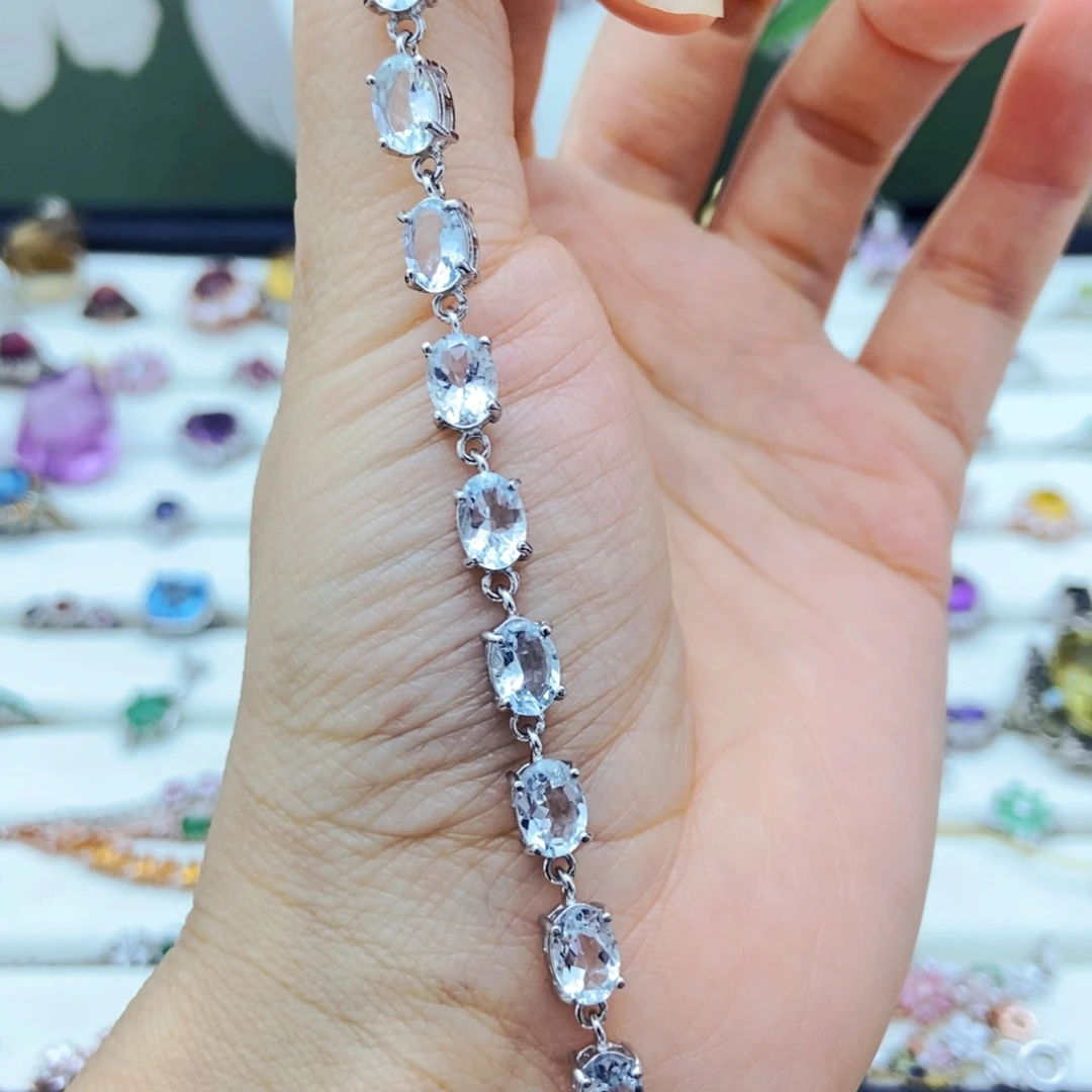 银S925镶嵌手链海蓝宝石