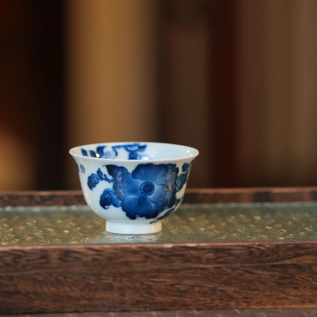 【央广甄瓷】 雨后 湛蓝系列 伴清寒 茶花杯