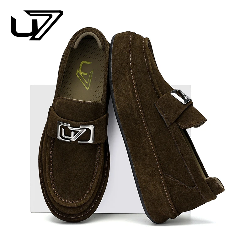 U7品牌男鞋 牛皮 新款百搭真皮一脚蹬商务休闲鞋男士透气休闲皮鞋