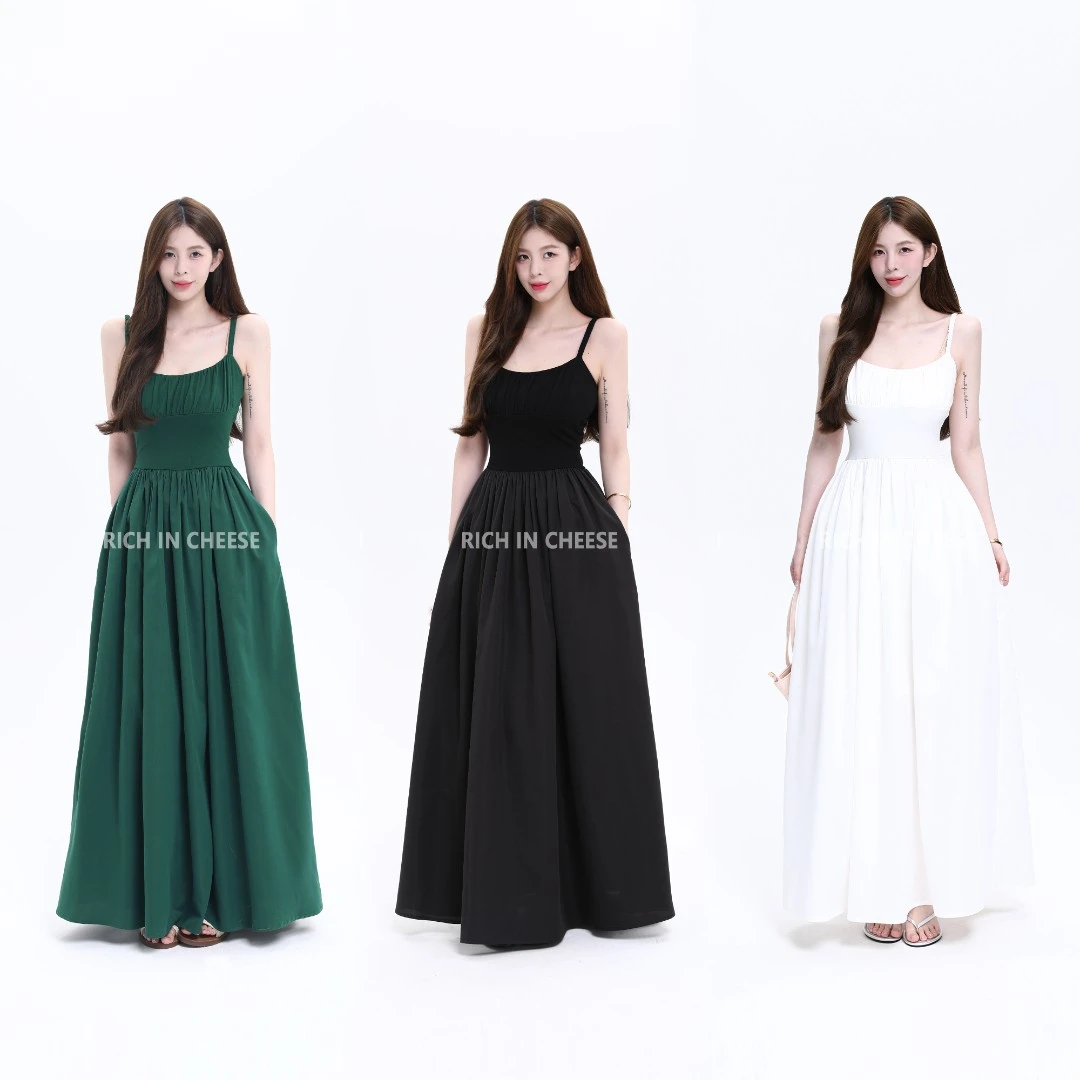 舒胡蕾 绿野仙踪 气质拼接法式度假风显瘦修身长款连衣裙