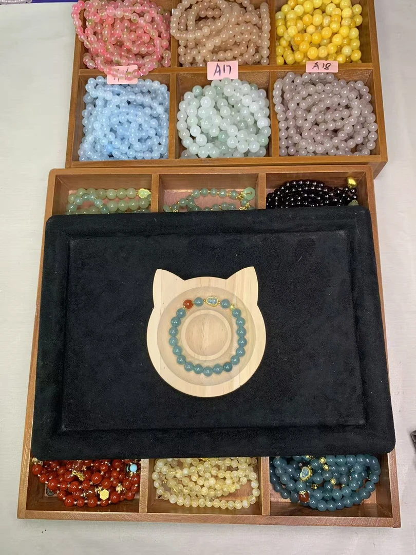 蓝翡8mm原创设计圆珠石英质玉石手串气质素圈-37